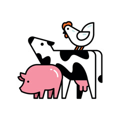 Farm animals logo Cow, Pig and Chicken. Icon design. Template elements