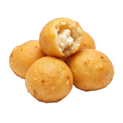 Freshly baked golden pastries, round fluffy treats with a soft filling, perfect for desserts or snacks, tempting aroma. Isolated on white background or PNG