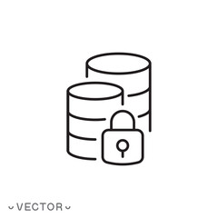 data protection icon, database protection, data center with padlock, thin line symbol isolated on white background, editable stroke eps 10 vector illustration