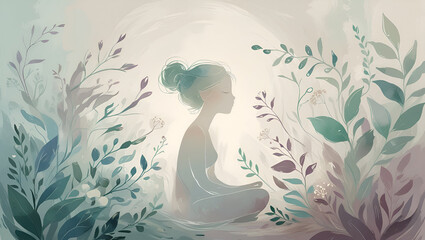 Stylized abstract illustration symbolizing mindfulness and connection with nature in silhouette Connection to Nature,