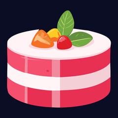 mini strawberry cake with fruits topping - vector illustration