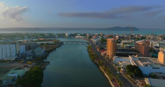 Aerial view of areas along Iloilo River near Grand Xing imperial hotel, Iloilo boat club, Drilon Bridge