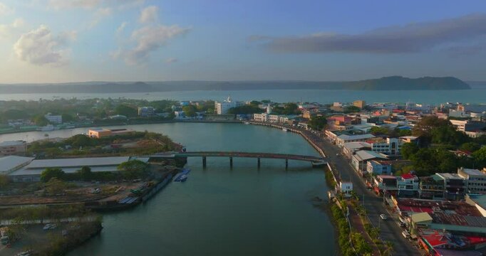 Aerials footage of Iloilo River with Drilon Bridge and Boat Club iloilo