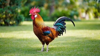 Fototapeta premium Rooster in a Garden Setting