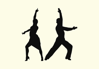 People dancing vector icon. Beautiful set of dancing couples in silhouette black style illustrations isolated on white. Concept of dancing classes, jazz, classic dance. Dancing classes, retro theater 
