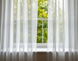Fototapeta premium Sheer White Curtains on Window – Minimalist Soft Light Interior