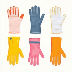 Variety of Cleaning Gloves in Different Colors and Styles for Household Use, Featuring Bright Colors and Unique Designs for Every Cleaning Task