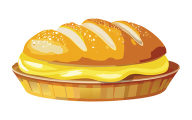 Brioche Bread with Vanilla Custard Filling - Vector Illustration