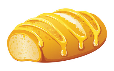 Bread bun with honey custard on top - vector illustration