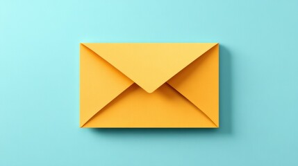 A bright yellow envelope rests on a teal background, creating a cheerful contrast, This image can be used for communication, invitations, or marketing materials,