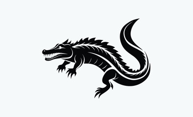 Crocodile silhouette, crocodile silhouette vector art, alligator black and white silhouette illustration