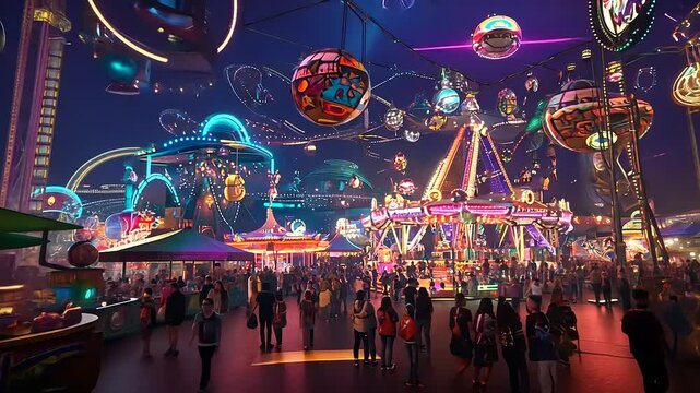 Night at the Futuristic Amusement Park