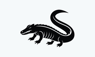 Crocodile silhouette, crocodile silhouette vector art, alligator black and white silhouette illustration