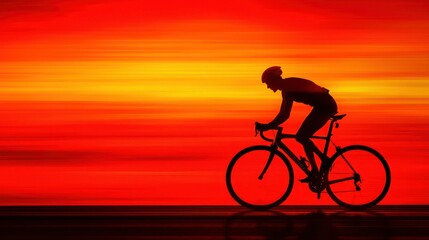 Fototapeta premium Cyclist silhouette against vibrant sunset background