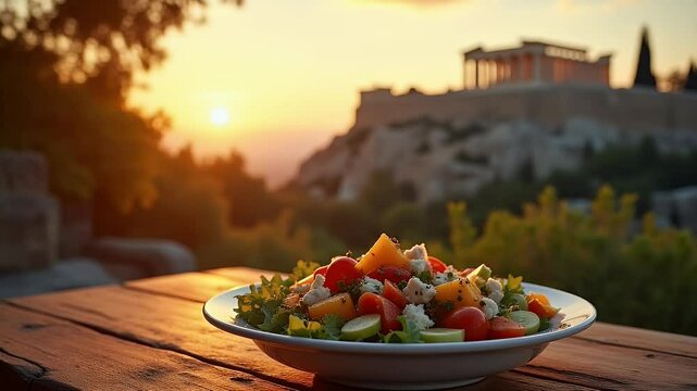 Well-Known Ancient Monument Overlooking a Fresh Salad in a European City