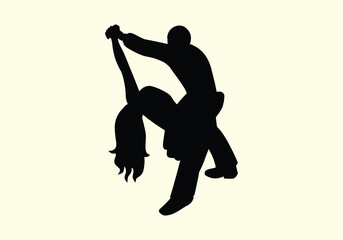 People dancing vector icon. Beautiful set of dancing couples in silhouette black style illustrations isolated on white. Concept of dancing classes, jazz, classic dance. Dancing classes, retro theater 