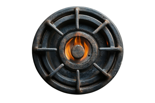 Close-up of a gleaming stovetop heating element. Perfect for appliance, kitchen, and home repair on transparent background