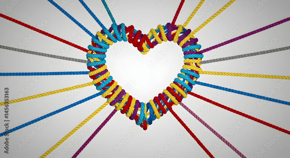 Poster abstract heart shape with colorful radial lines on white gradient background expressing love connect