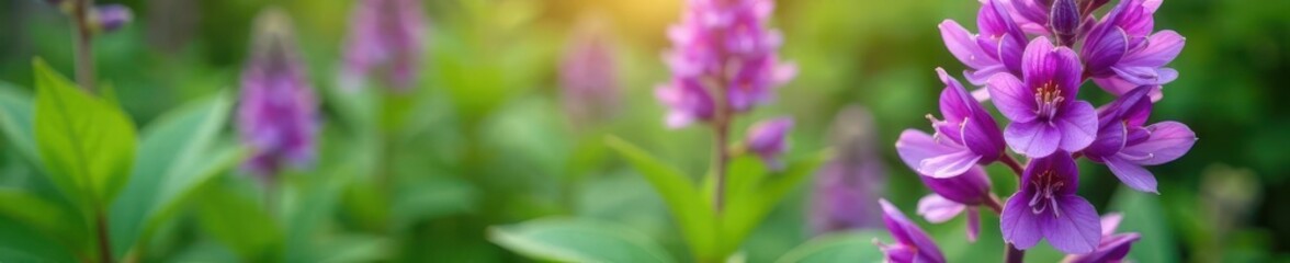 Fototapeta premium Vibrant purple Salvia Amistad blooms, lime green leaves , garden, spring