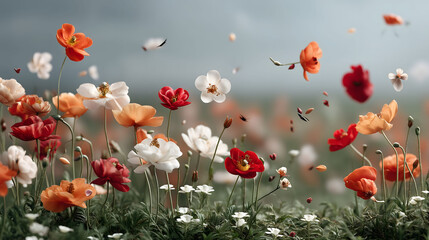 Obraz premium a beautiful field of flowers with flying petals