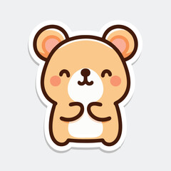 Cute litle bear sticker. Vector Illustration. Isolated on soft gray background.