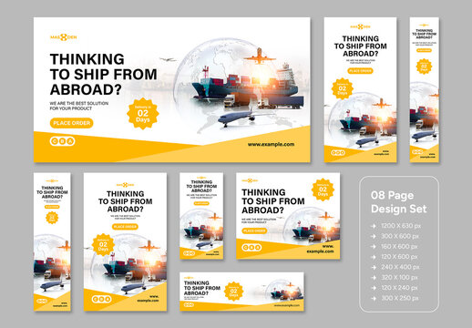 Shipping And Logistic Service Web Ad Banner Set
