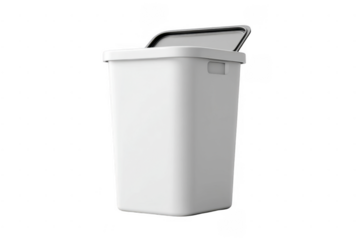 White Plastic Waste Bin Modern Step Trash Can with Lid isolated on transparent background
