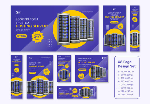 Website Hosting And Online Storage Service Web Ad Banner Set