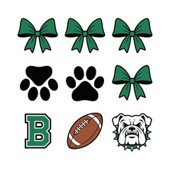 Binghamton University Icons: Paw Prints, Football, and Bows