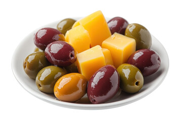 Spanish Tapas: Delicious Stuffed Olives & Manchego Cheese on a Plate. A Mediterranean Delight! on transparent background
