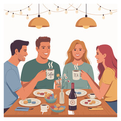 young couple having dinner vector illustration 