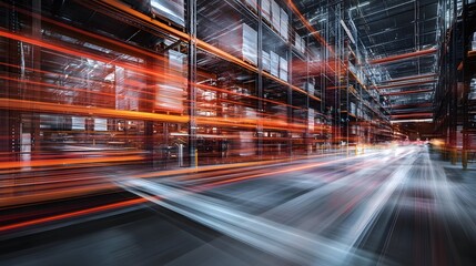 Intricate warehouse interior with motion blur.