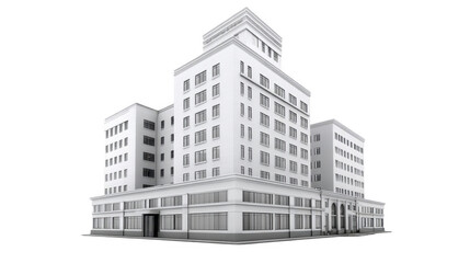 Fototapeta premium Modern Office Building 3D Model Architectural Design Rendering isolated on transparent background