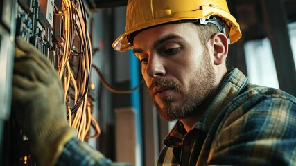Skilled technician working on electrical wiring in a construction site during daylight