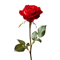 Fototapeta premium A vibrant red rose in full bloom, with lush green leaves. The rose is a symbol of love and beauty