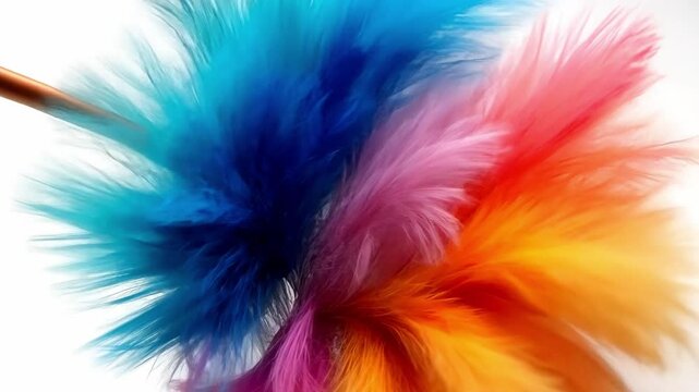 This footage showcases a stunning feather duster in vibrant colors. It serves as a tool for cleaning and a decorative item for your space. Generative AI