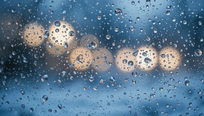 Winter Wonderland Close-Up of Water Droplets on a Frosted Windowpane with Soft, Blurred Lights