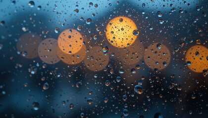 Moody Rain Drops on Glass Close-Up Photography of Water Droplets with Blurred City Lights