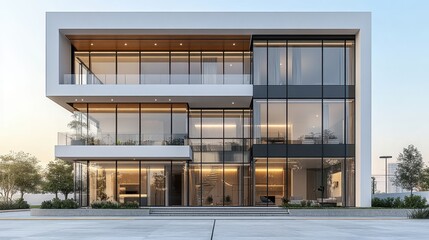 Modern architecture facade of a commercial building with glass w