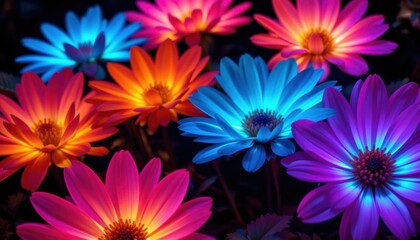 Obraz premium Vibrant Neon Flowers A Close-Up of Illuminated Blooms in Striking Hues
