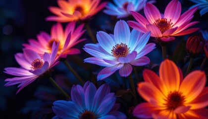 Fototapeta premium Vibrant Neon Flowers A Close-Up of Illuminated Blooms in Striking Hues