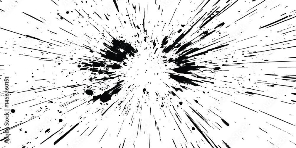 Aufkleber Abstract explosion, radial burst of ink splatter effect. Black ink splatter creates abstract background with dynamic energy. Dynamic charcoal burst explosion, isolated on transparent background. 