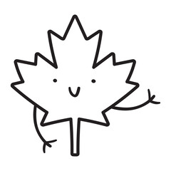 Funny character. Maple leaf. Outline illustration. Vector design on white background.