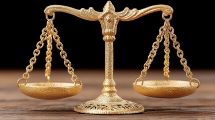 Golden Ornate Scales of Justice on Dark Wood
