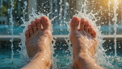 Summer Fun Feet Splashing in a Sparkling Fountain
