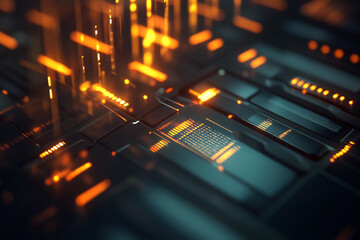 Futuristic technology glowing orange digital circuit board abstract background