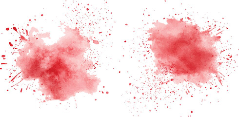 Red watercolor brush strokes isolated on a white background. vector watercolor paint splashes flowing ink blots and dynamic color textures on a clean white background modern design.