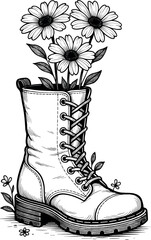 Boot with Flowers vector black silhouette print design
