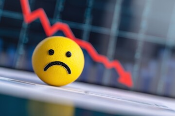 Economic downturn represented by a sad face and declining graph in a financial setting