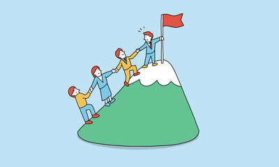 山を登るビジネスチームのイラスト
